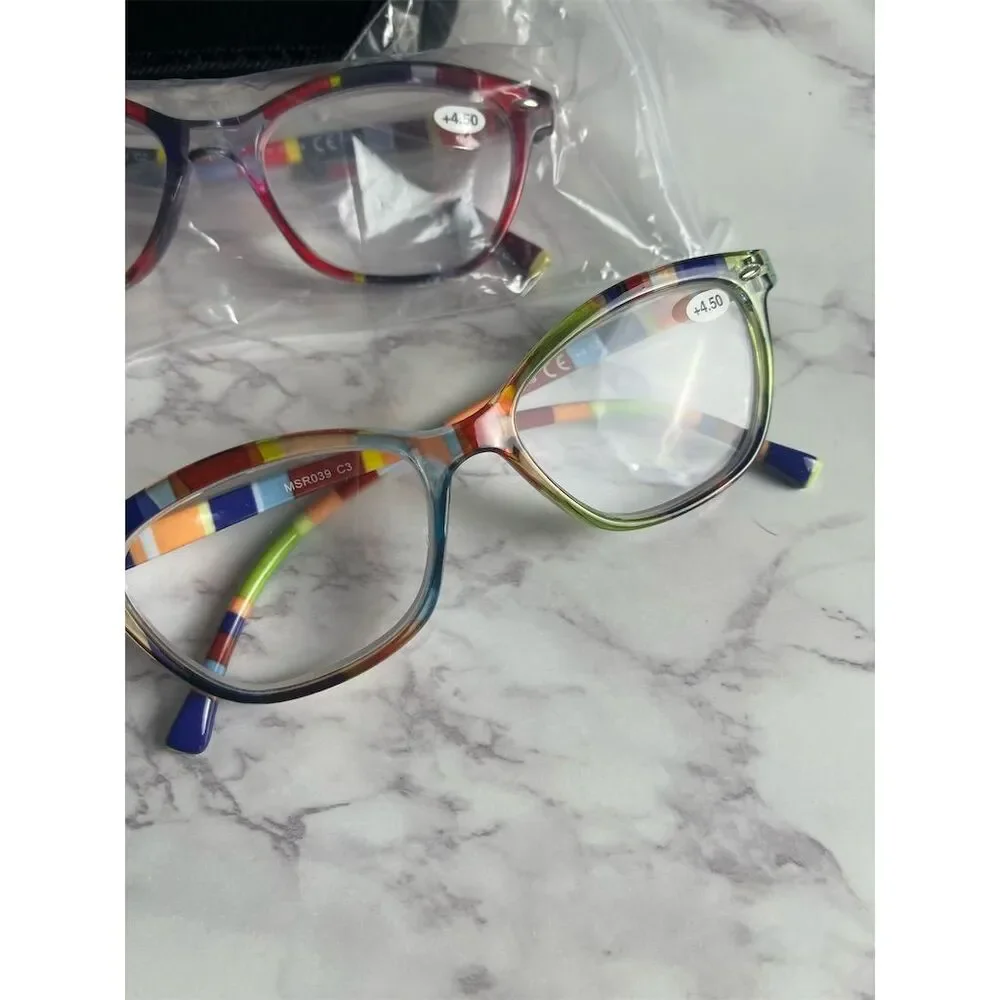 HEEYYOK Women's‎ Cat Eye Reading Glasses 4.50Pack Colorful Patterns